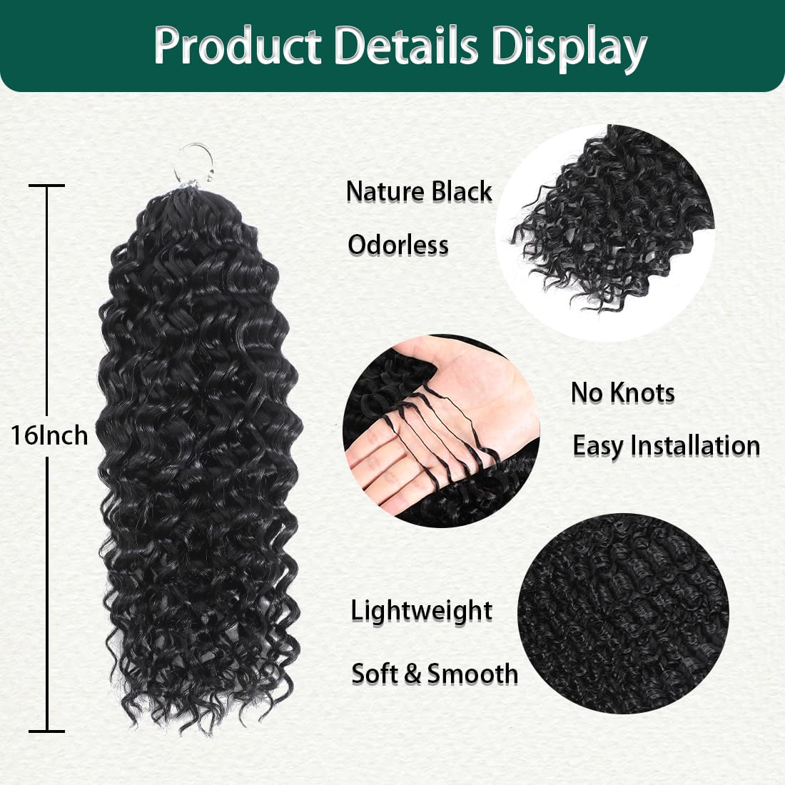 Deep Wave 16 Inch Human Hair Crochet Extensions, 60g