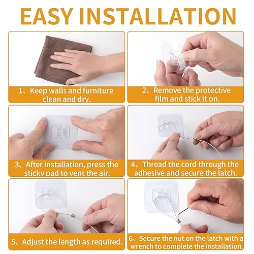 Miniatura 4 de Paquete de 10 correas ajustables de seguridad de acero inoxidable para TV, sin taladro, adhesivas, anti-punta, anclajes para muebles a prueba de