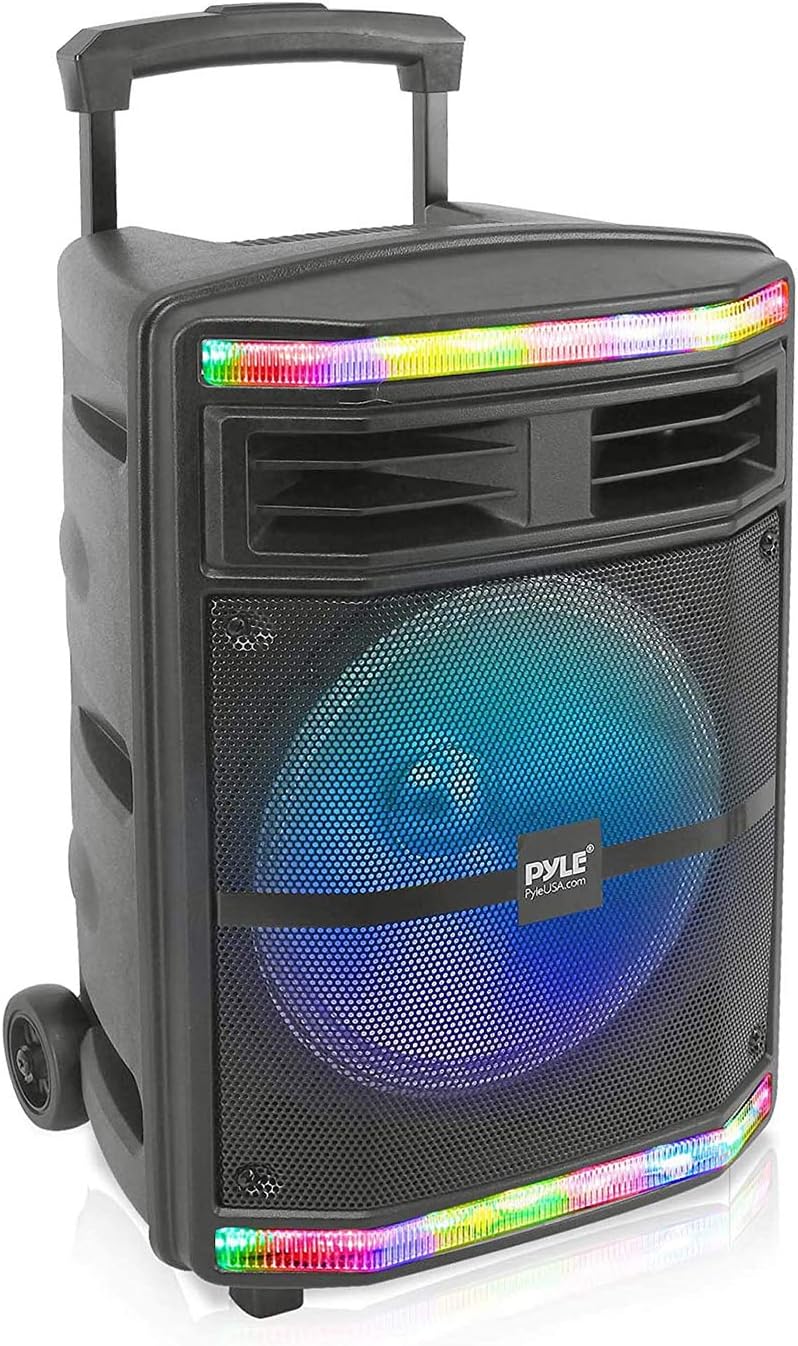 Portable Bluetooth PA Speaker System - 600W Bluetooth Speaker Portable PA System W/ Rechargeable Battery, Party Lights, MP3/USB SD Card Reader, Rolling Wheels - Pyle PPHP1044B