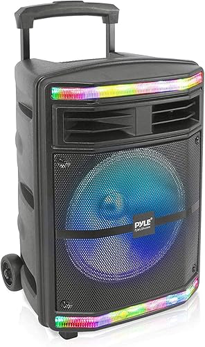Pyle - Sistema de altavoces PA portátil con Bluetooth - Sistema de altavoces PA portátil de 600W con Bluetooth, batería recargable, luces de fiesta,