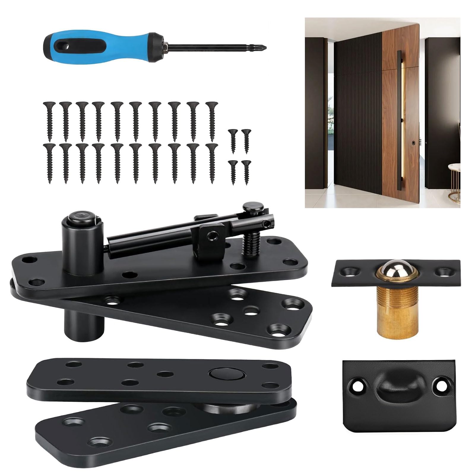 Hidden Door Hinge, 570LBS Load-Bearing Thickened Solid Alloy Steel - 360° Rotation Hidden Pivot Hinge for Bookcase, Invisible Hinges for Secret Door or MurphyDoor Bookcase