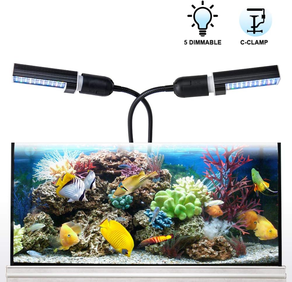 Relassy Dimmable LED Aquarium Light,Coral Reef Fish Tank Lamp,Replaceable Bulbs,Adjustable C-clamp,for Freshwater Saltwater Fish & Aquatic Plant Growth