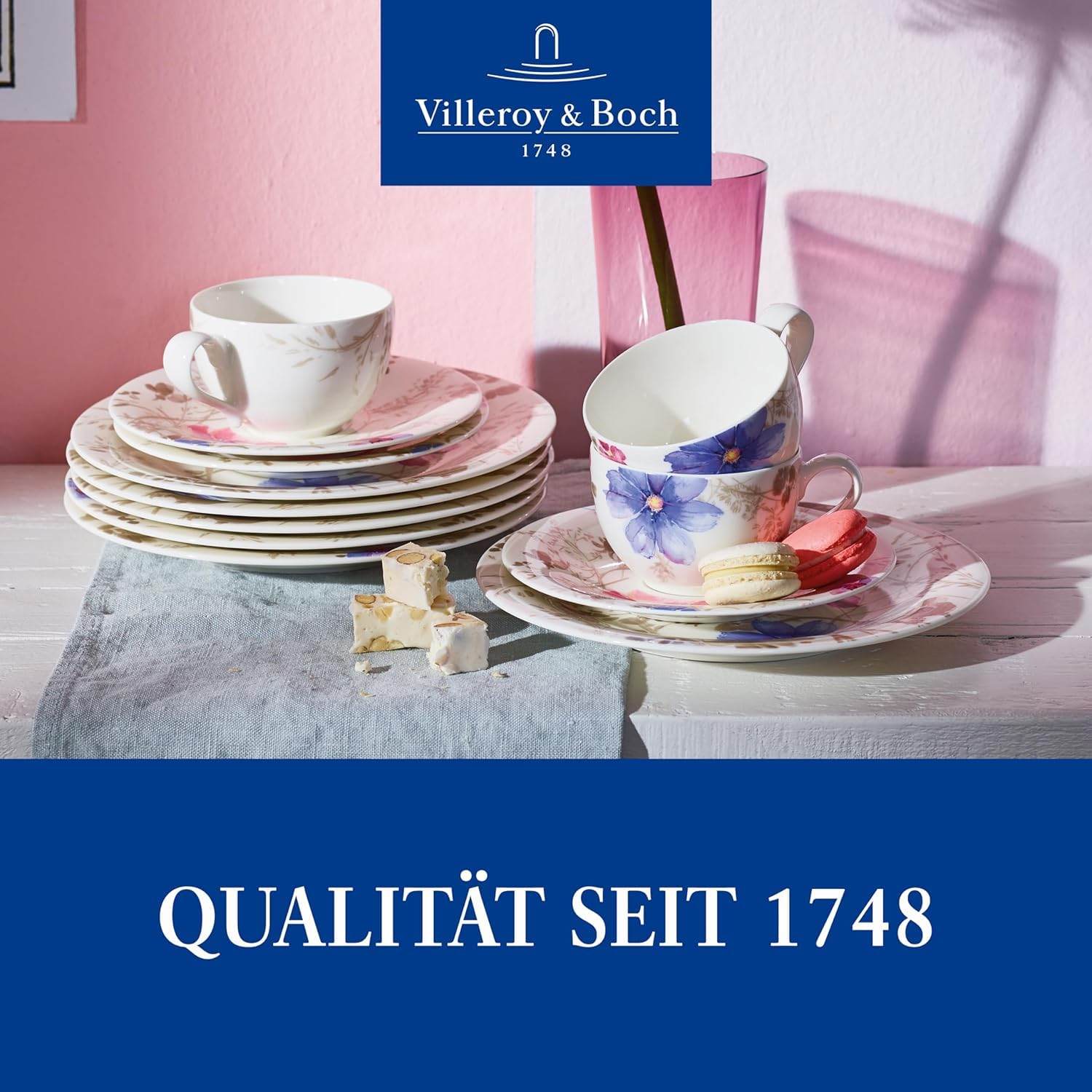 Villeroy & Boch - Mariefleur Gris Basic Kaffee Set 18 teilig für 6 Personen, Kaffeeservice, Tafelservice, Geschirr Set, Geschirrset Blumen, Blümchengeschirr, Schönes Geschirr Blumig, Premium Porzellan