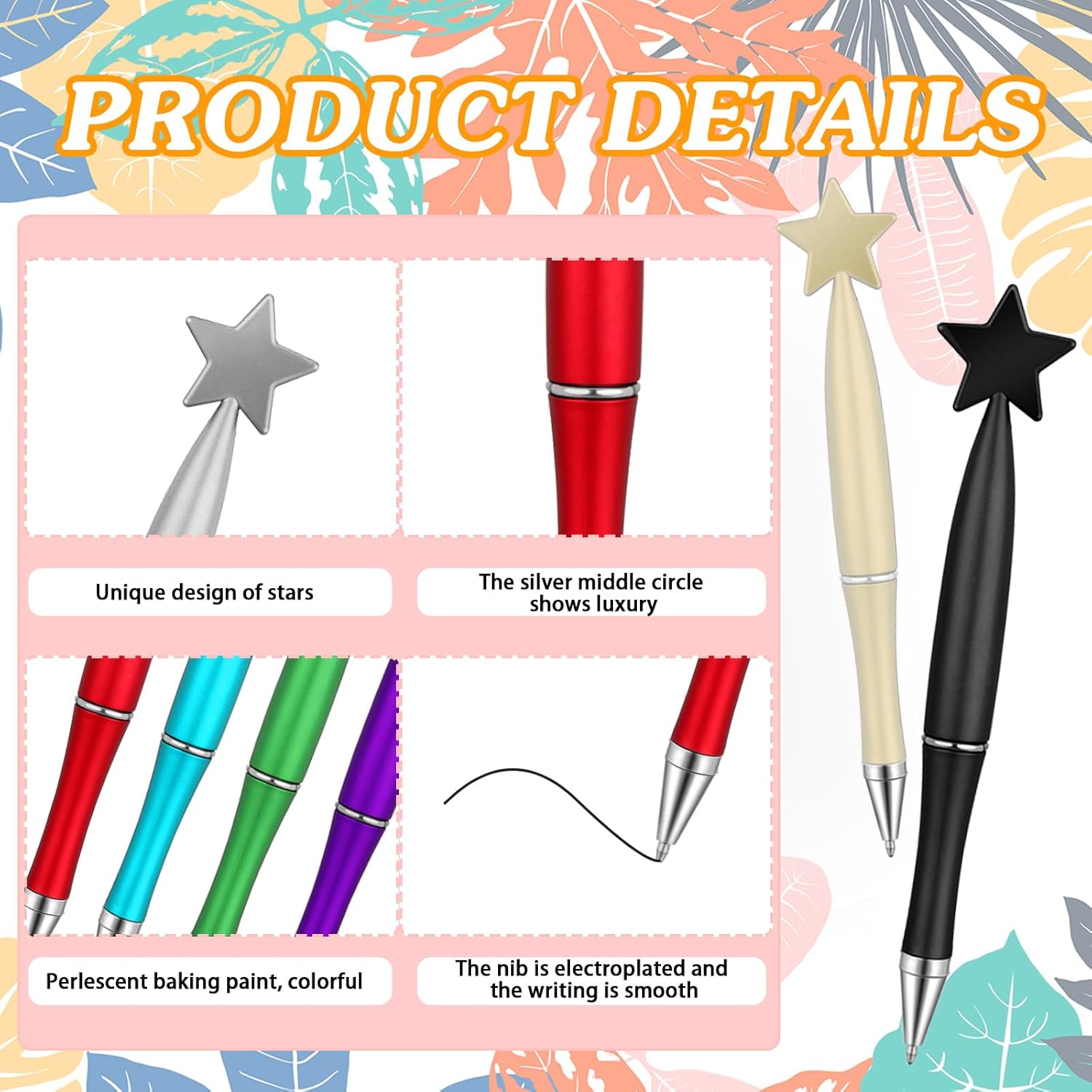 Yeaqee 48 Pcs Ballpoint Cute Star Pens Valentine Gifts Multicolor 1.0 mm Star Shape Black Ink Pens Retractable Bulk Appreciation Gift for Employee Coworker Office Supplies - Image 2