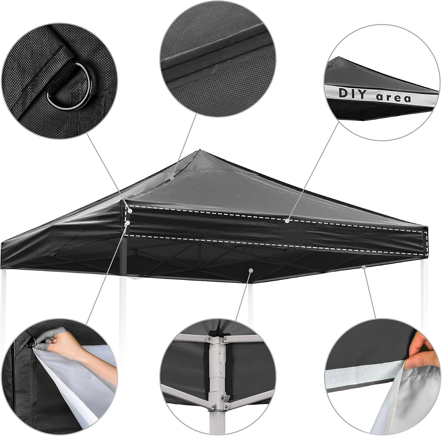 Yescom 10x10 Canopy Replacement Top Pop Up Tent Replacement Instant Patio Pavilion Gazebo Sunshade Tent Oxford Cover Black
