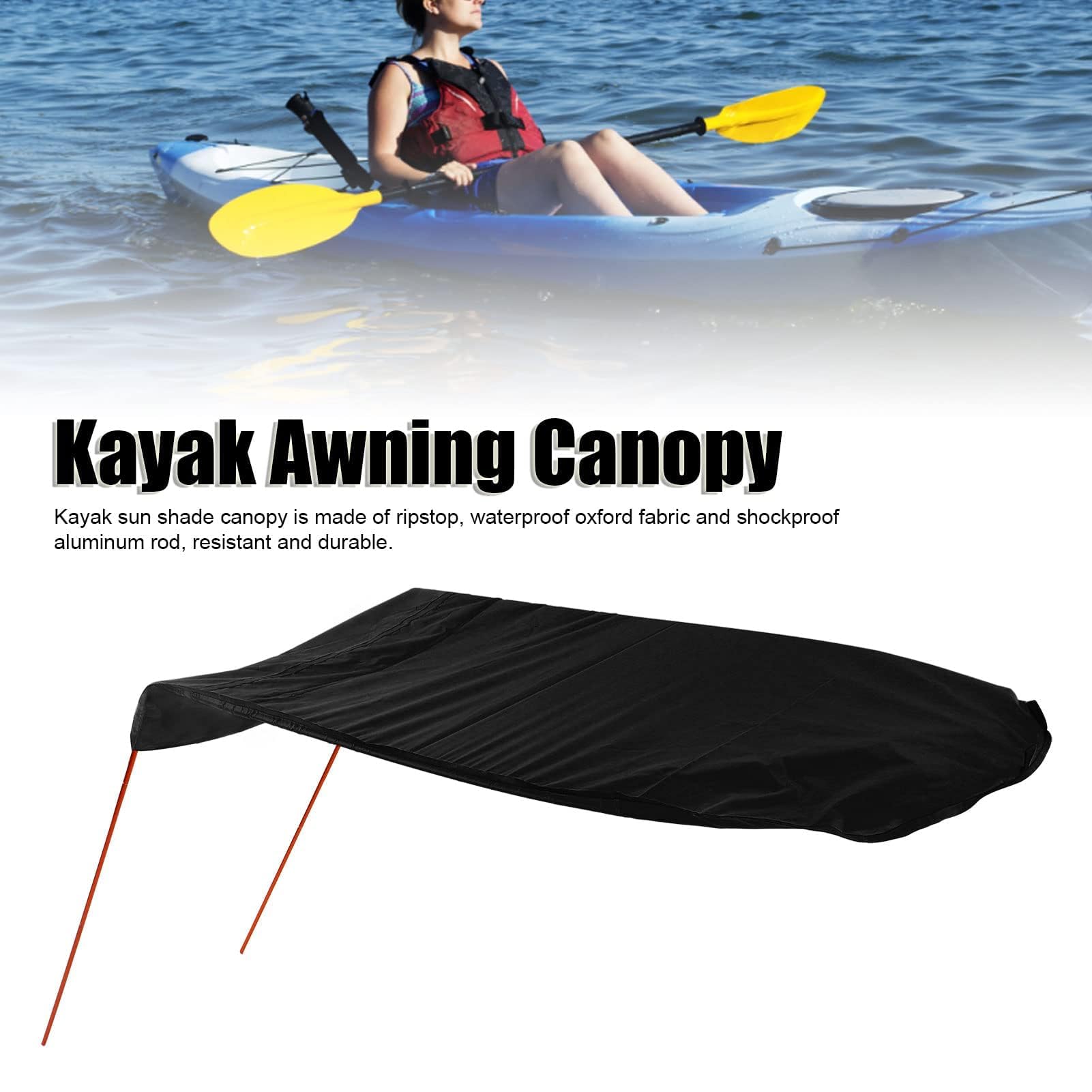 Sonnensegel für Kajak, Boot, Kanu, Ripstop, Wasserdichtes Oxford-Gewebe, Faltbar, Geeignet für Angeln, Outdoor-Aktivitäten, 139 X 63 cm (Black)