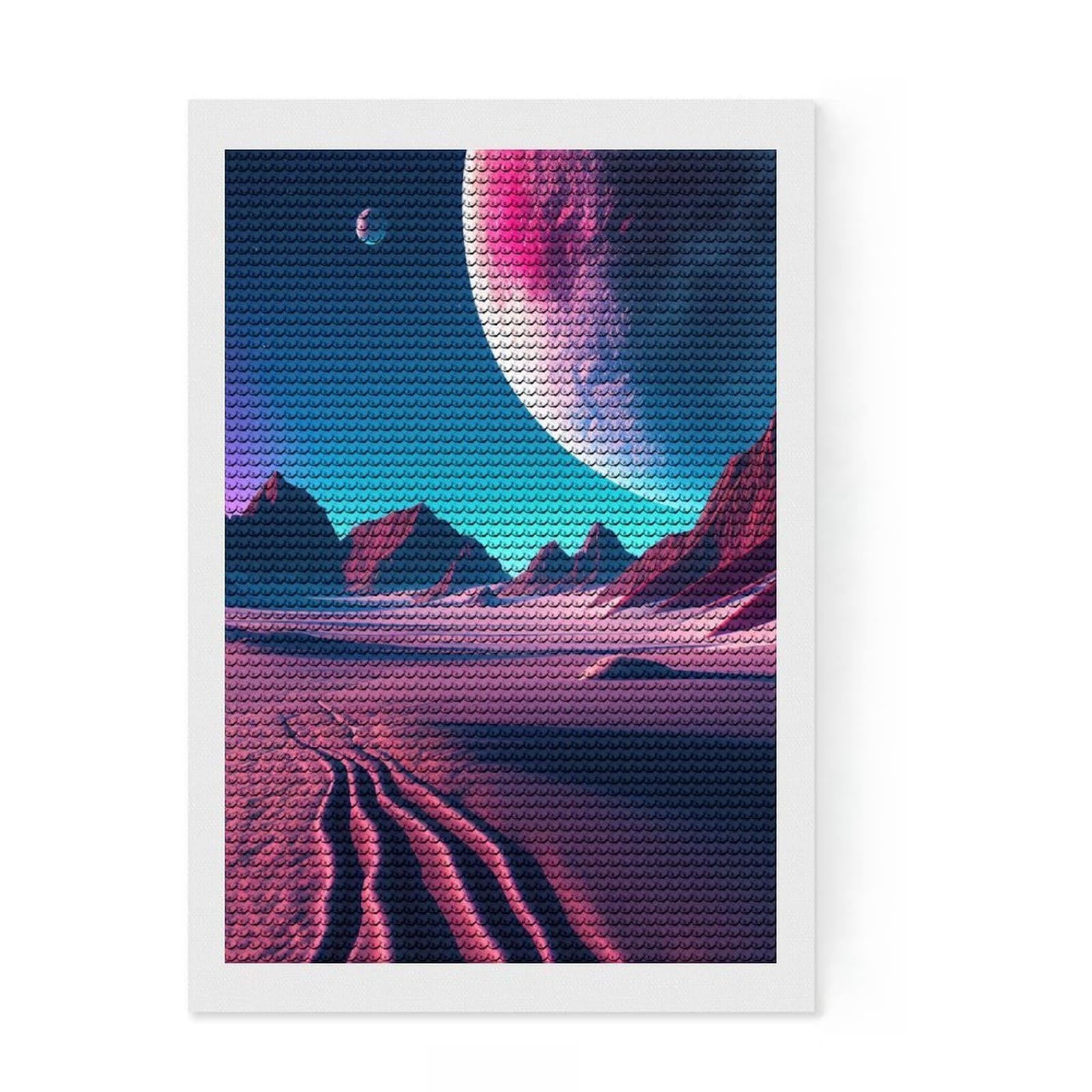 Junmoney RetroFuture Desert Diamond Painting Kit 8"x12", Decorate Your Room, Neat Printed Canvas, Adhesive Canvas, Bedroom Decor