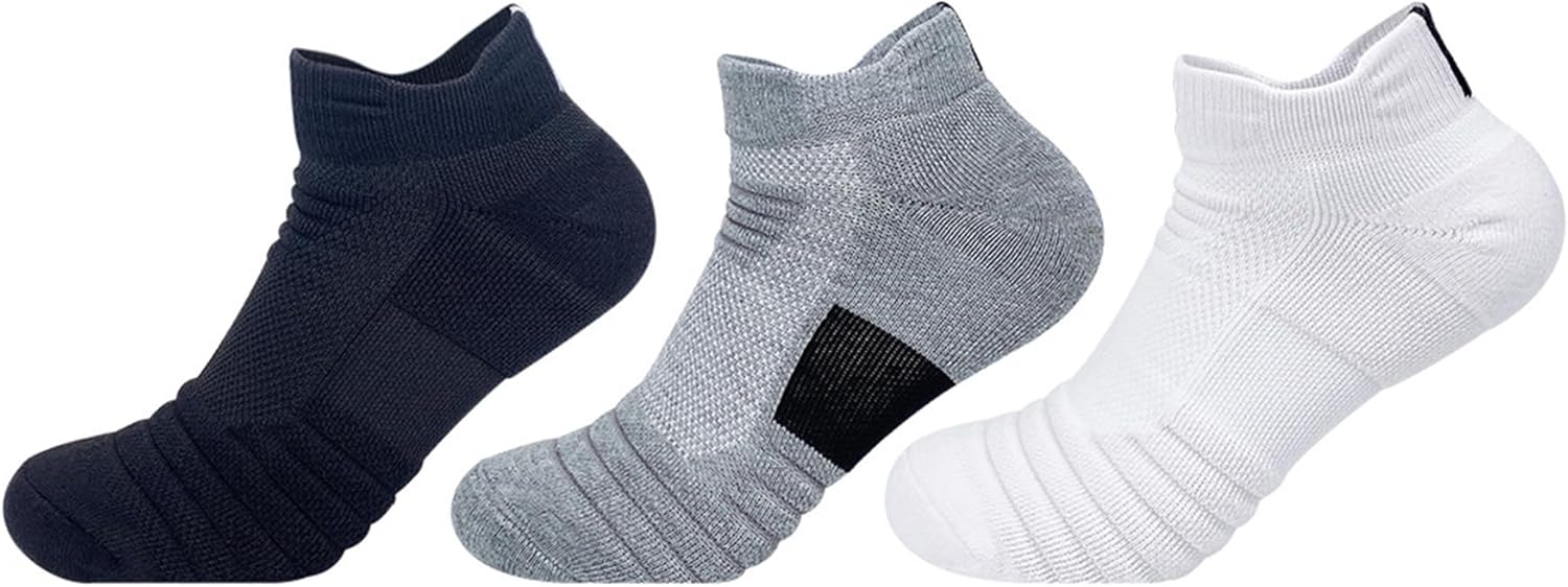 3 Pairs Men's Basketball Socks Cushioned Sole Athletic Socks Breathable Fabric Running Outdoor Sports