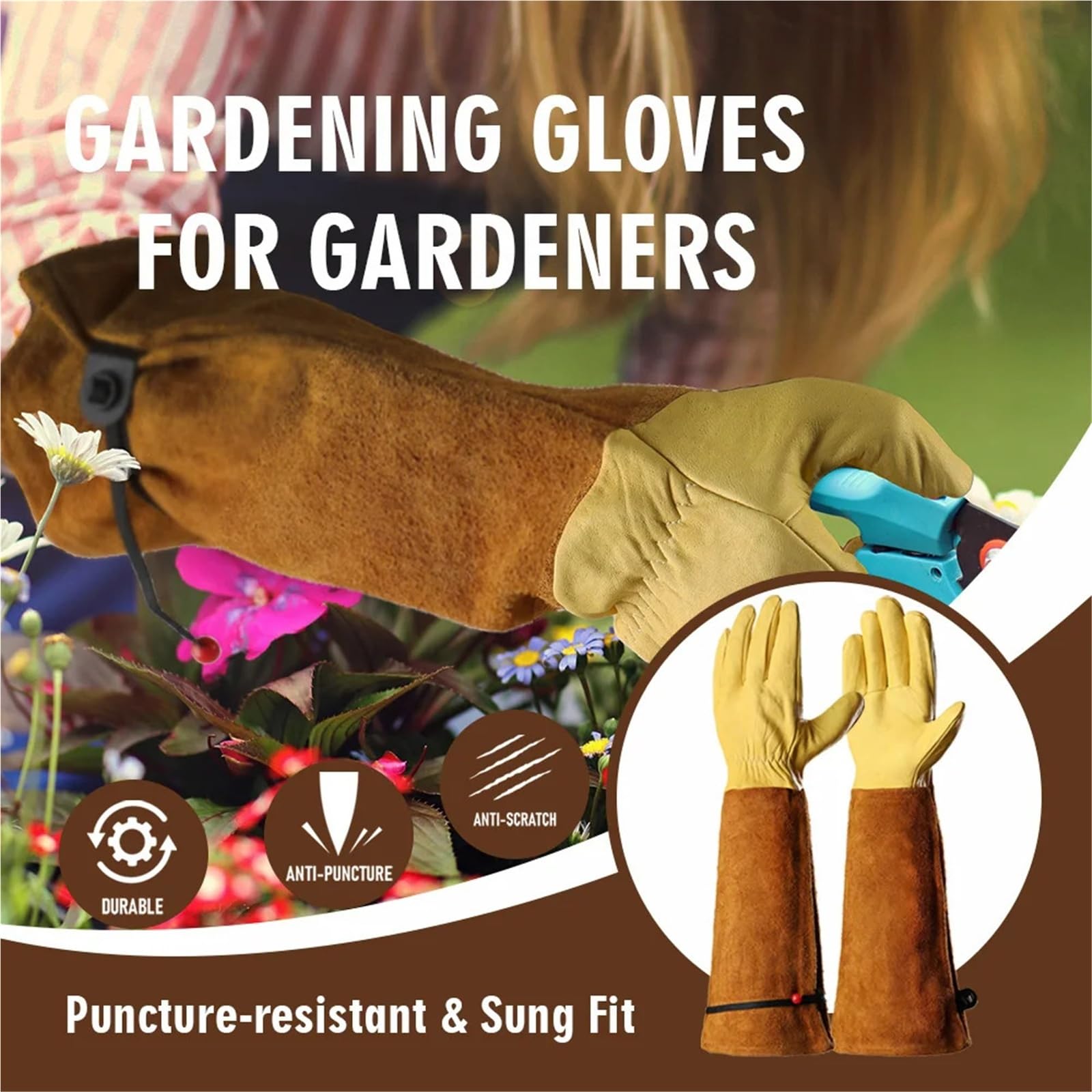 Gartenhandschuhe Damen Dornensichere, pannensichere Gartenhandschuhe, kratzfeste, verstellbare Manschette, Outdoor-Gartenarbeitshandschuhe for Männer und Frauen(L)