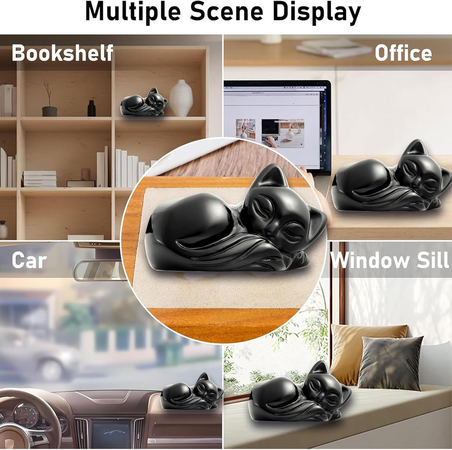 Artistone 2" Sleeping Cat Statue Black Obsidian Healing Crystals Hand Carved Cute Kitten Figurine, Worry Stone for Anxiety Relif Home Desk Decor Animal Figurine - Image 6