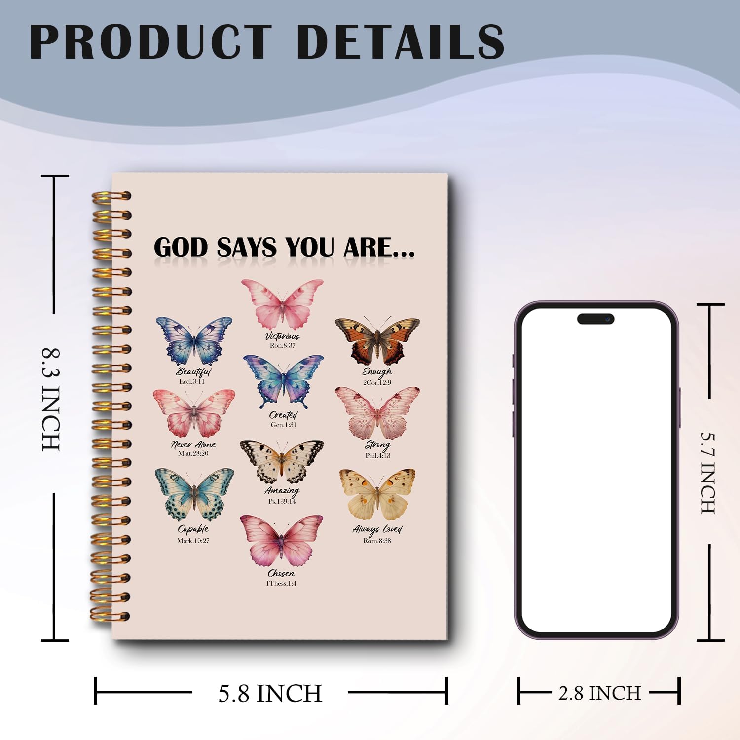 Butterfly Christian Spiral Notebooks, God Says You Are Bible Journal, Scripture Journals for Writing, Christian Gifts for Women, Religious Notebook for Note Taking, 5.5x8.3 Inch - Image 7