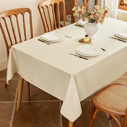 Faux Linen Textured Tablecloth for 6 Foot Rectangle Tables - 60 x 84 Inch - Stain Resistant & Wipeable Table Cloth for Dining and Banquet, 6-8 Seats (Beige)