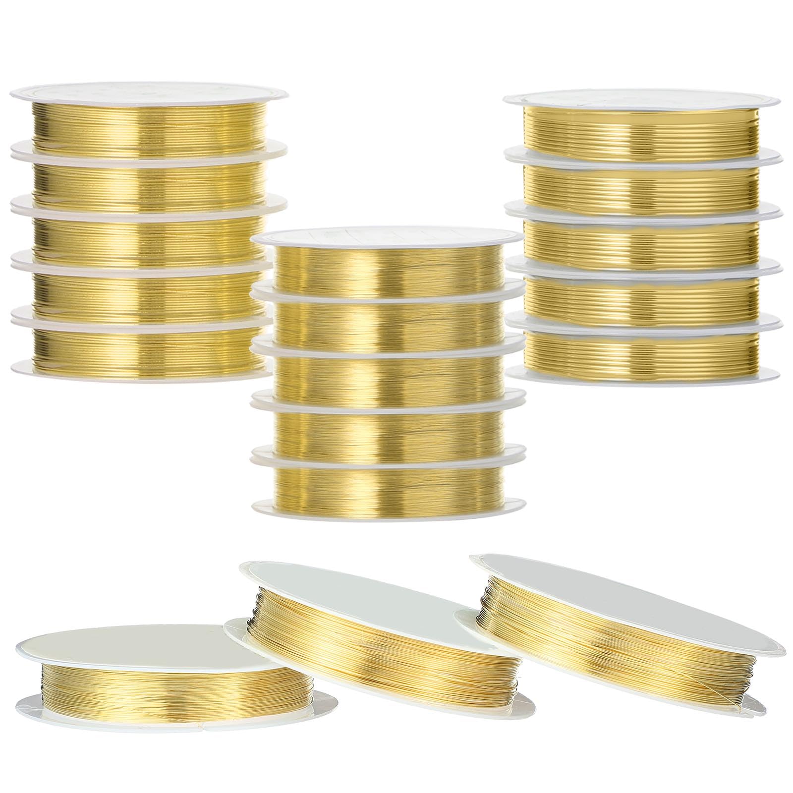 Mixweer Kupferdraht in 5 Größen, 18, 20, 22, 26, 32 Gauge, anlaufgeschützt, Schmuckdraht für Schmuckherstellung, 120 m, Metall, Perlenhandwerk (Gold), 15 Stück