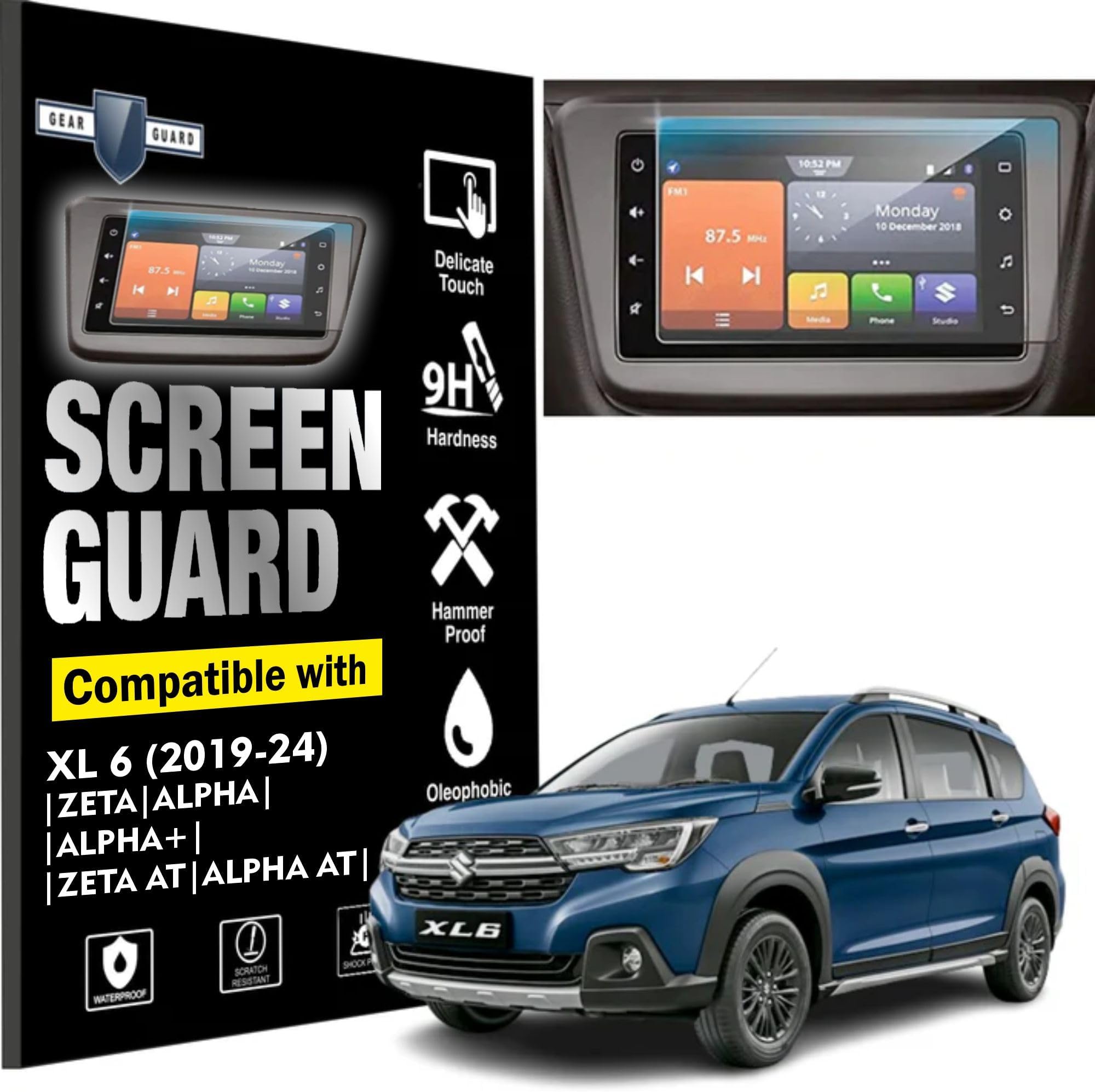 GEAR GUARD - GIVE LIFE TO YOUR DEVICE Hydrophobic Infotainment System Screen Guard Compatible For Maruti Suzuki New Xl6 2022 Accessories Zeta, Alpha Plus - Clear