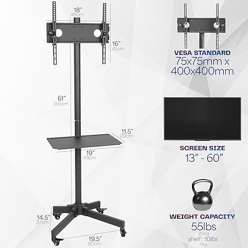Miniatura 6 de VIVO Base móvil de TV para pantallas planas LCD LED Plasma panel de soporte de piso con ruedas que se bloquean para TV de 23" a 55"