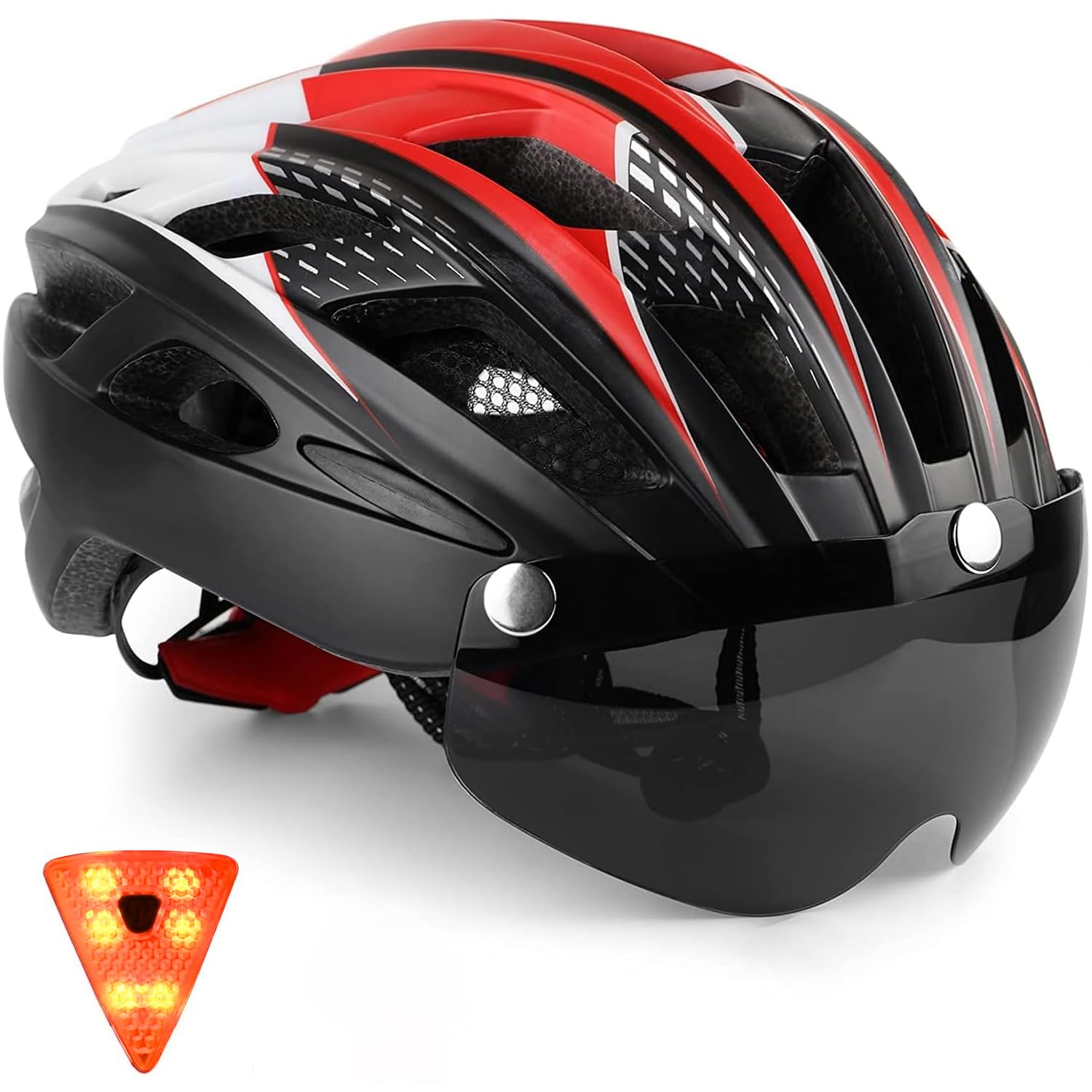 Casco da Bici da Uomo, KINGLEAD Casco da Bici con Luce Casco da Adulto con Visiera Magnetica Casco da Bici MTB, Casco da Bici da Strada Leggero Regolabile (KL-19)