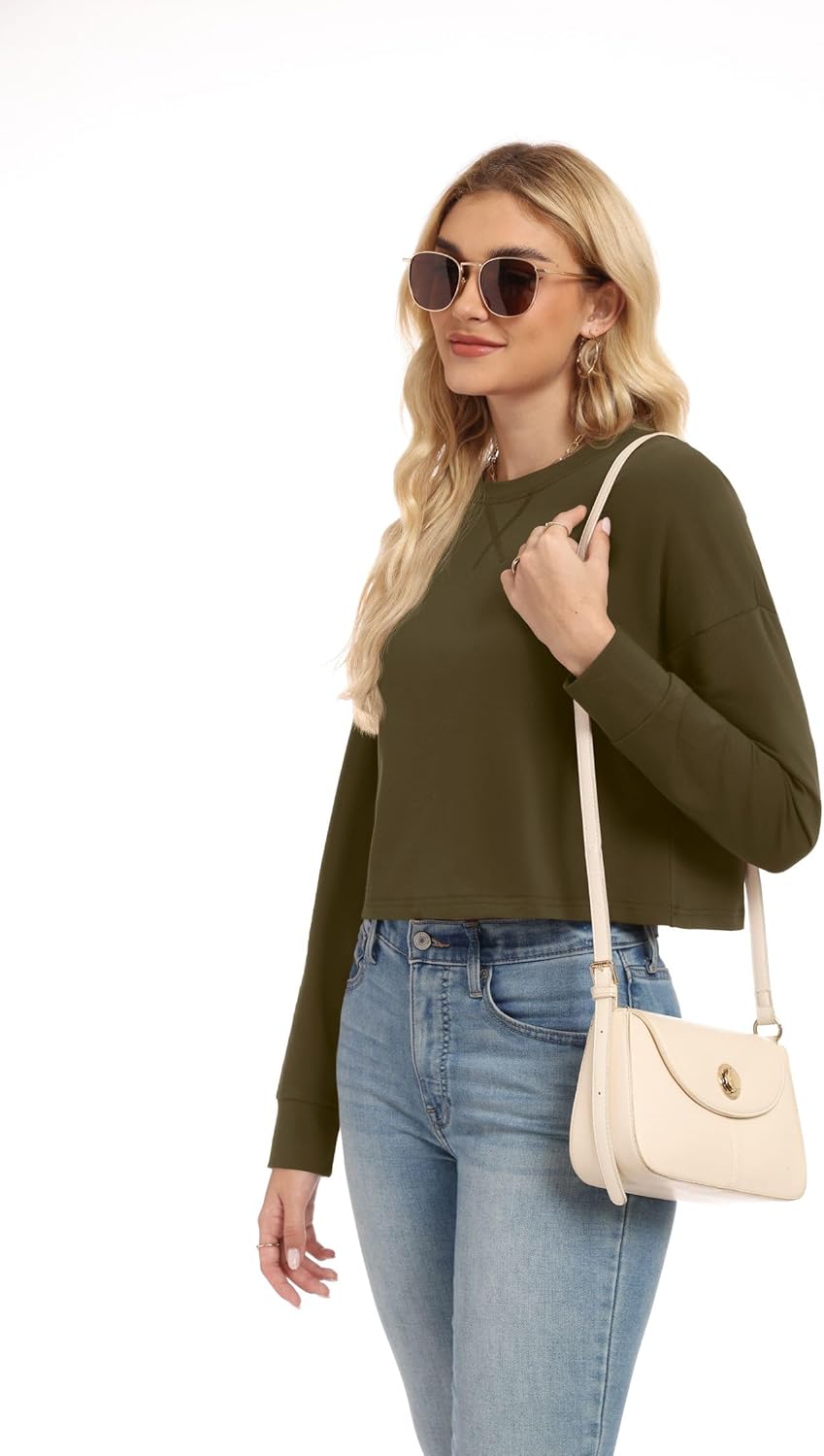 JINKESI Womens Long Sleeve Crewneck Cropped Sweatshirt Soft Loose Pullover Tops Fall Outfits - Image 4