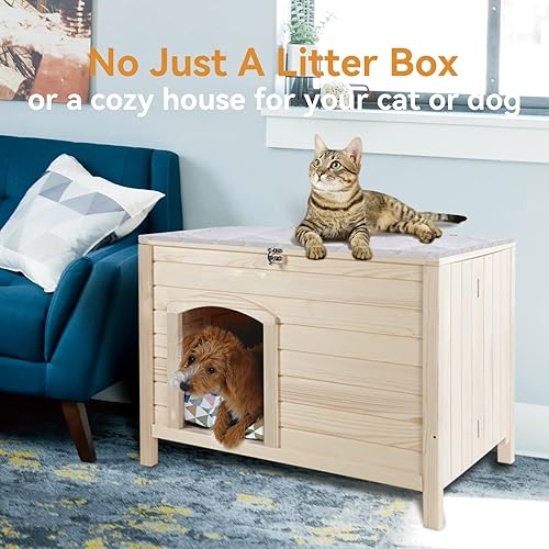 Miniatura 8 de Petsfit Casa plegable para perros, no requiere herramientas para el montaje, ventilar la casa para perros de madera para gatos y perros pequeños,