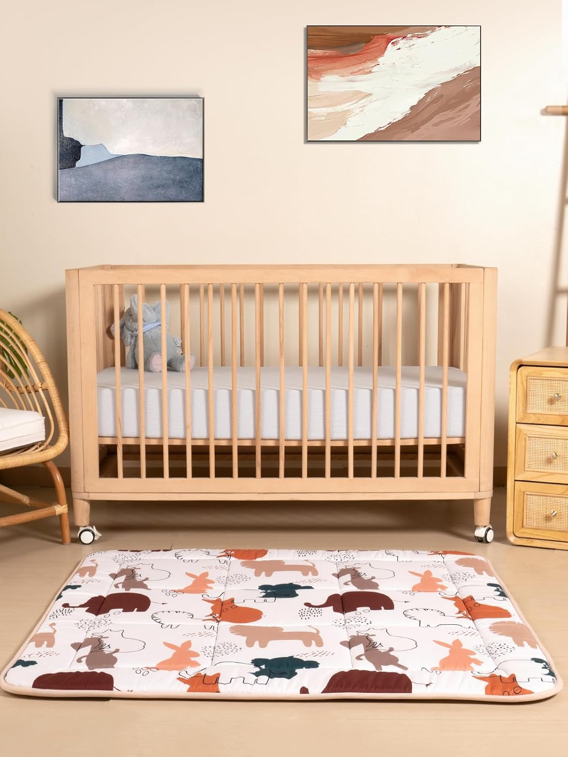TILLYOU Baby Play Mats for Floor, 50x50 Playpen Mat, Extra Thick Foam Play Mat for Babies and Toddlers, Foldable Baby Crawling Mat for Playpen, Forest Animals