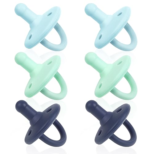 Sweet Child Chupetes de 0 a 18 meses, juego de 6 binkies de silicona ultraligeros con mango plegable y 3 agujeros de aire para mayor seguridad, los