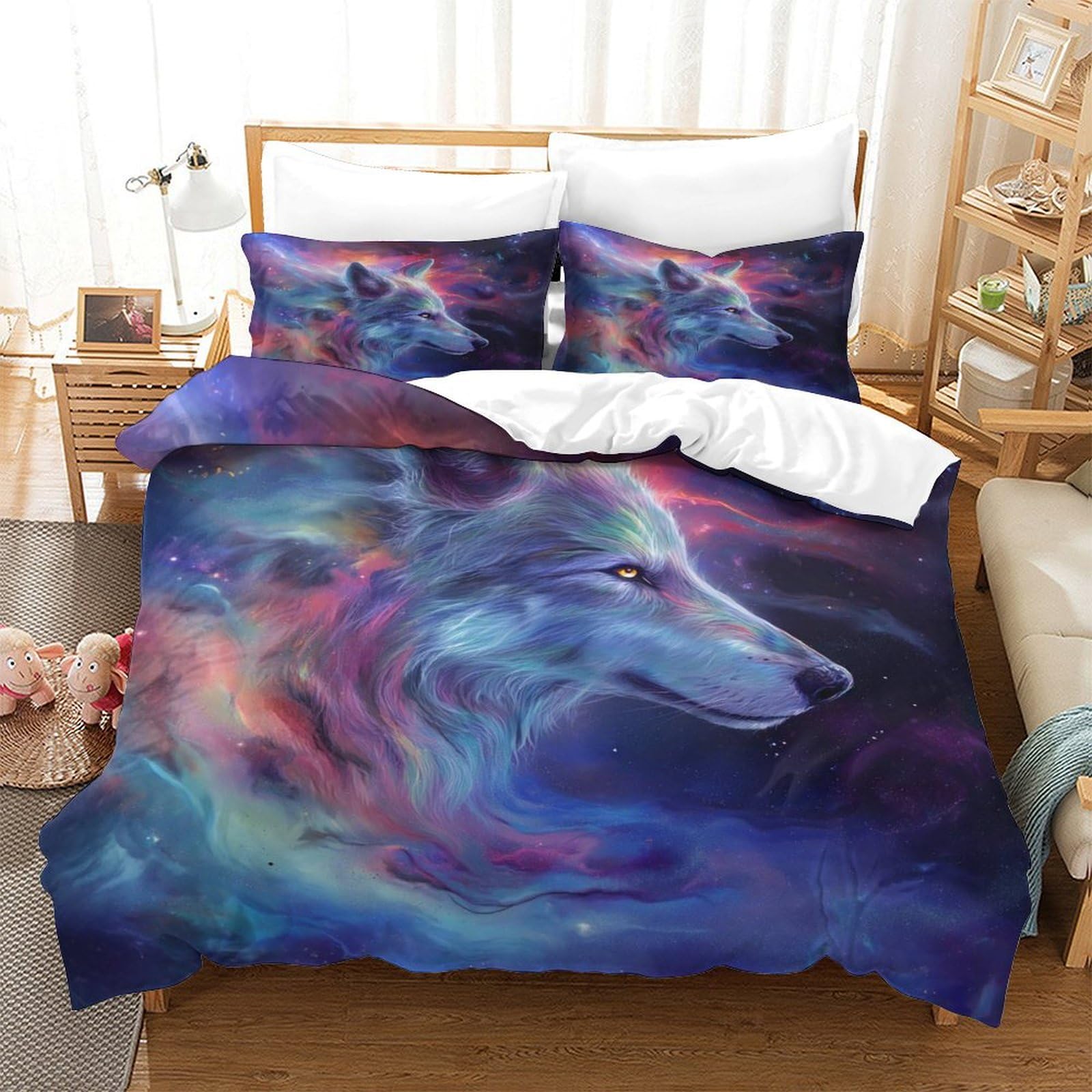 BARDYS Wolf 3D Print Wild Animals Quilt Cover for Boys Girls Duvet Cover Comforter Covers Bedding Set with Pillow Cases Soft Microfiber with Zipper Closure 3 Pieces Single(140x200cm) — image 1