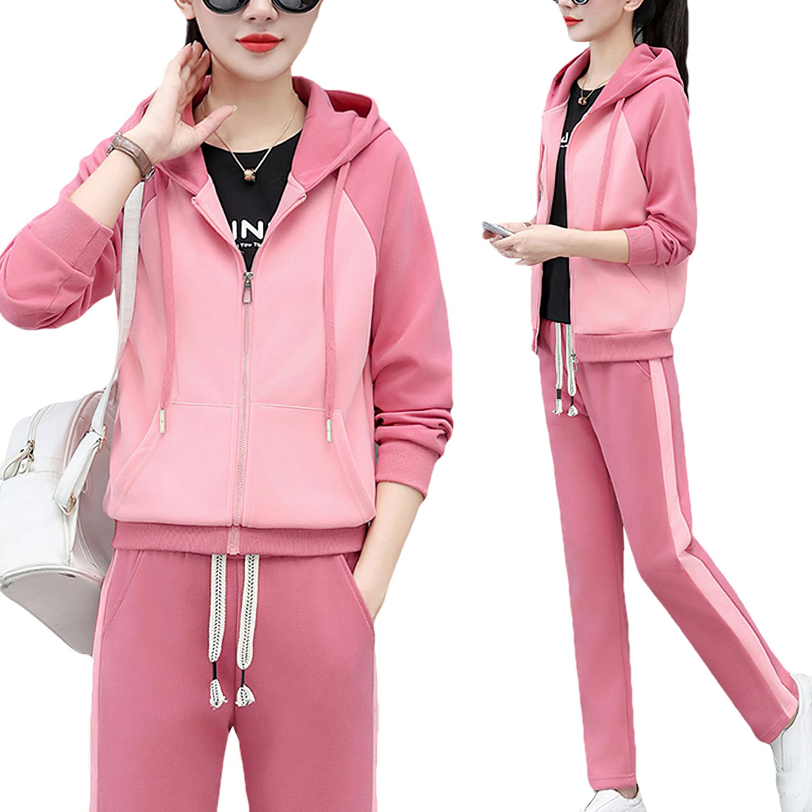 amropi Damen Jogginganzug Winterjacke Kapuzen Sweatshirt Jogginghose Warm Vlies Trainingsanzug
