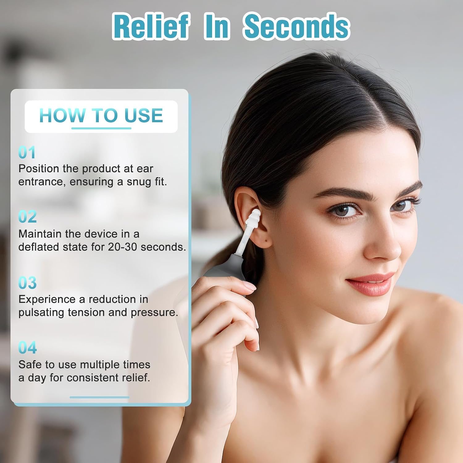 Ear Pressure Relief Suction Device, Migraine and Headache Relief Products, Airplane Ear Pressure Relief Through Inner Ear Pressure Balance, Reduce Tension & Tinnitus Relief with 3 Sizes of Earplugs