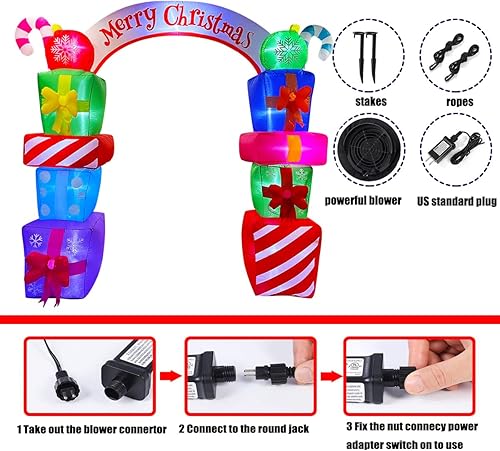 Miniatura 6 de SEASONBLOW Arco inflable de Navidad de 8 pies con decoración de cajas de regalo con luz LED para Navidad, césped, patio, jardín, hogar, interior y
