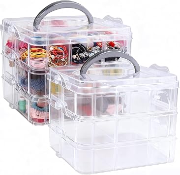 2pack 3-Tier Stackable Bead Storage Container Box 18 Compartments Organizer