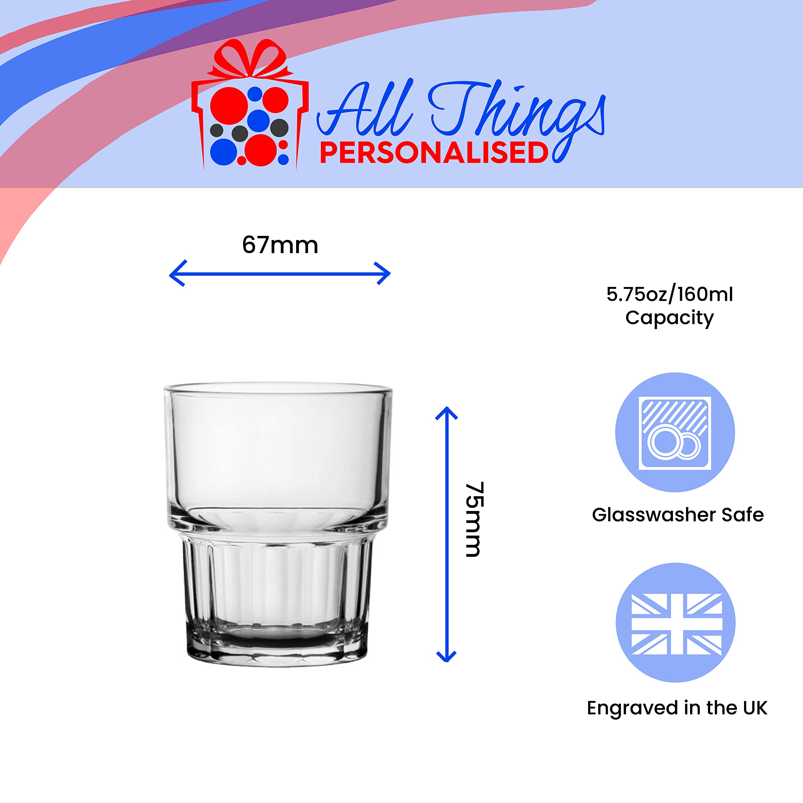 Verre empilable personnalisable de 170 ml, n'importe quel message, pour toutes les occasions telles que les anniversaires, mariages, Noël, Pâques, remise de diplôme, gravé au Royaume-Uni