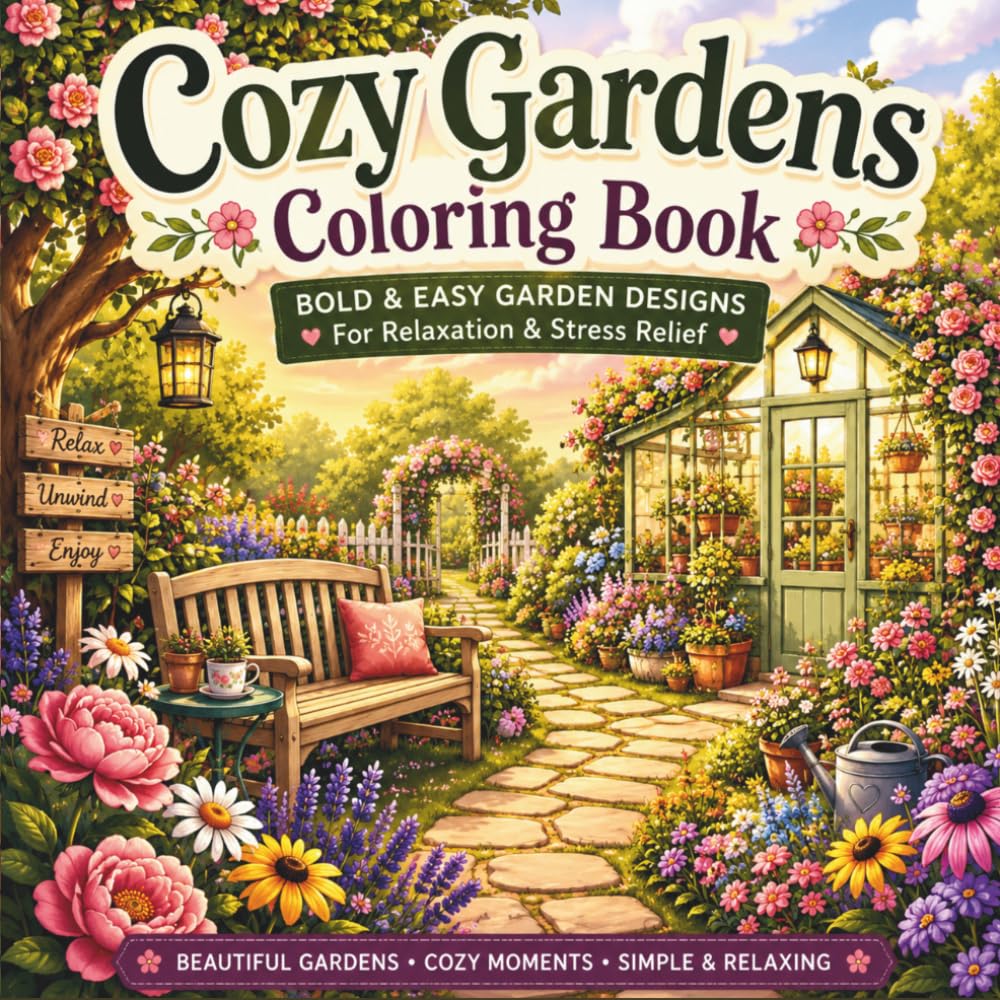 Cozy Gardens Coloring Book: Calming Nature Illustrations for Stress Relief and Creative Relaxation
