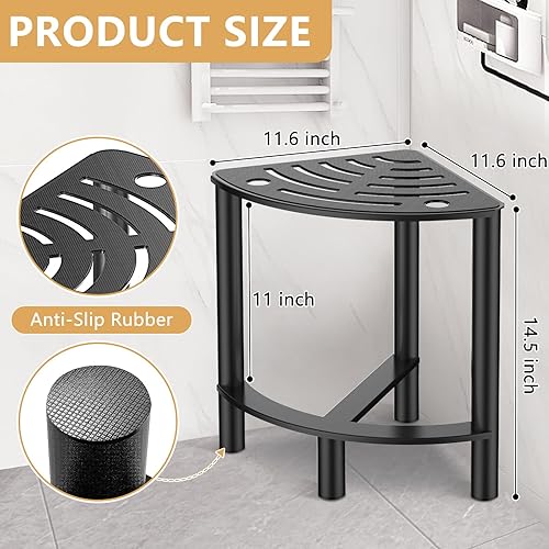 Miniatura 2 de DELLAN Taburete de ducha esquinero, reposapiés de ducha de metal para afeitarse piernas, bancos de baño impermeables para ducha interior