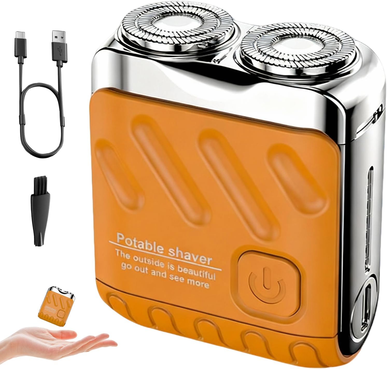 Mini Electric Shaver, Portable Rotary Dual Ring Electric Shaver, Mini Shavers for Men, USB Rechargeable One Button Long Lasting for Home Travel Business, Orange