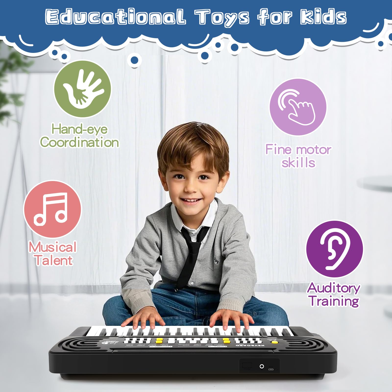 Verdantree Pianola Bambini 37 Tastiera Elettronica Musicale con Microfono, Pianola per Bambini Media Portatile Multifunzione, Music Giocattolo Educativo Regalo per 3 4 5 6 7 8 Ragazzi Ragazze