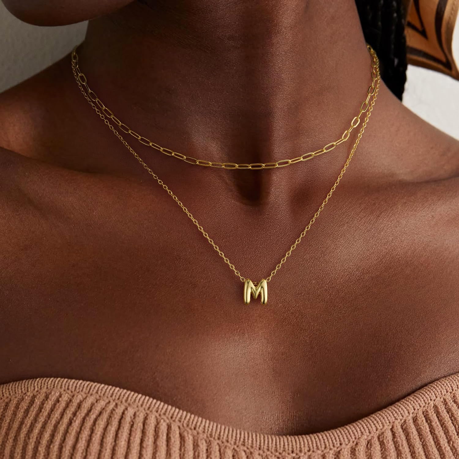 Layered Initial Necklaces for Women 14K Gold Plated Bubble A-Z Pendent Dainty Cute Choker Name Necklaces Stackable Small Initial Jewelry Gifts for Women Trendy - Image 4