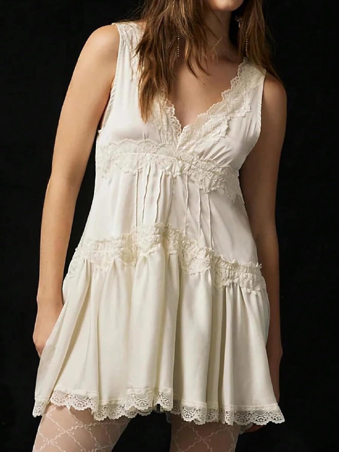 Women's Sleeveless Slip Lace Mini Dress FP 90s Teen Drop Waist Short Fashion Dress - Image 3