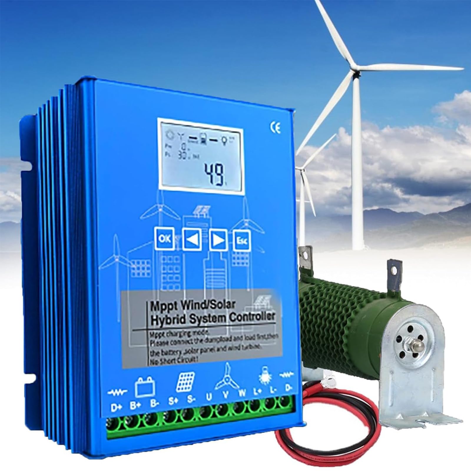 Hybrydowy regulator ładowania MPPT do systemów turbin wiatrowych i paneli słonecznych, automatyczne wykrywanie 12 V/24 V, zarządzanie energią poza siecią