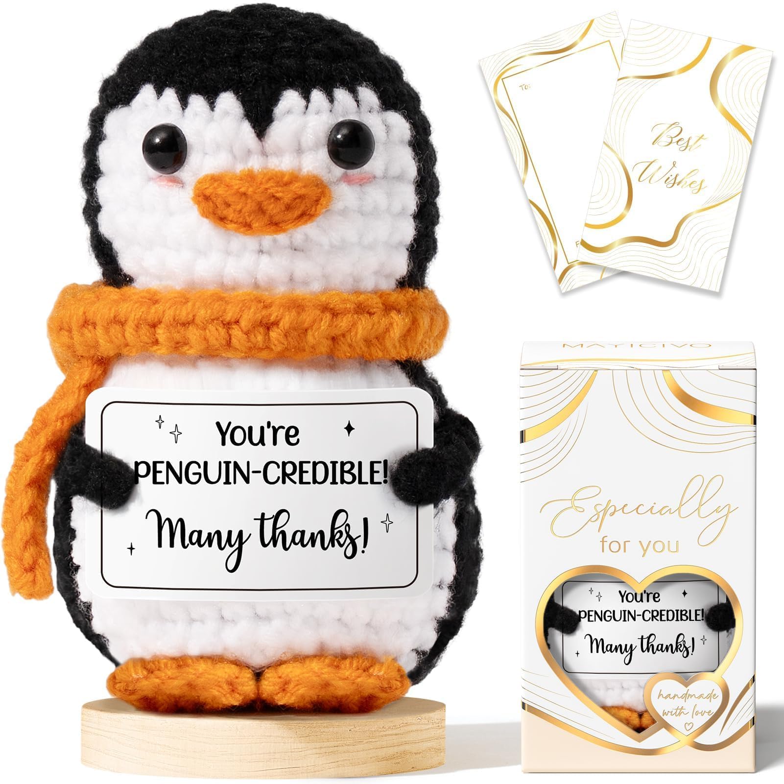 Thank You Gifts for Women Emotional Support Crochet Plush, Handmade Funny Penguin Crochet w/ Card Employee Appreciation Gifts for Teachers, Christmas Birthday Gift Set for Women Coworkers Nurses Boss