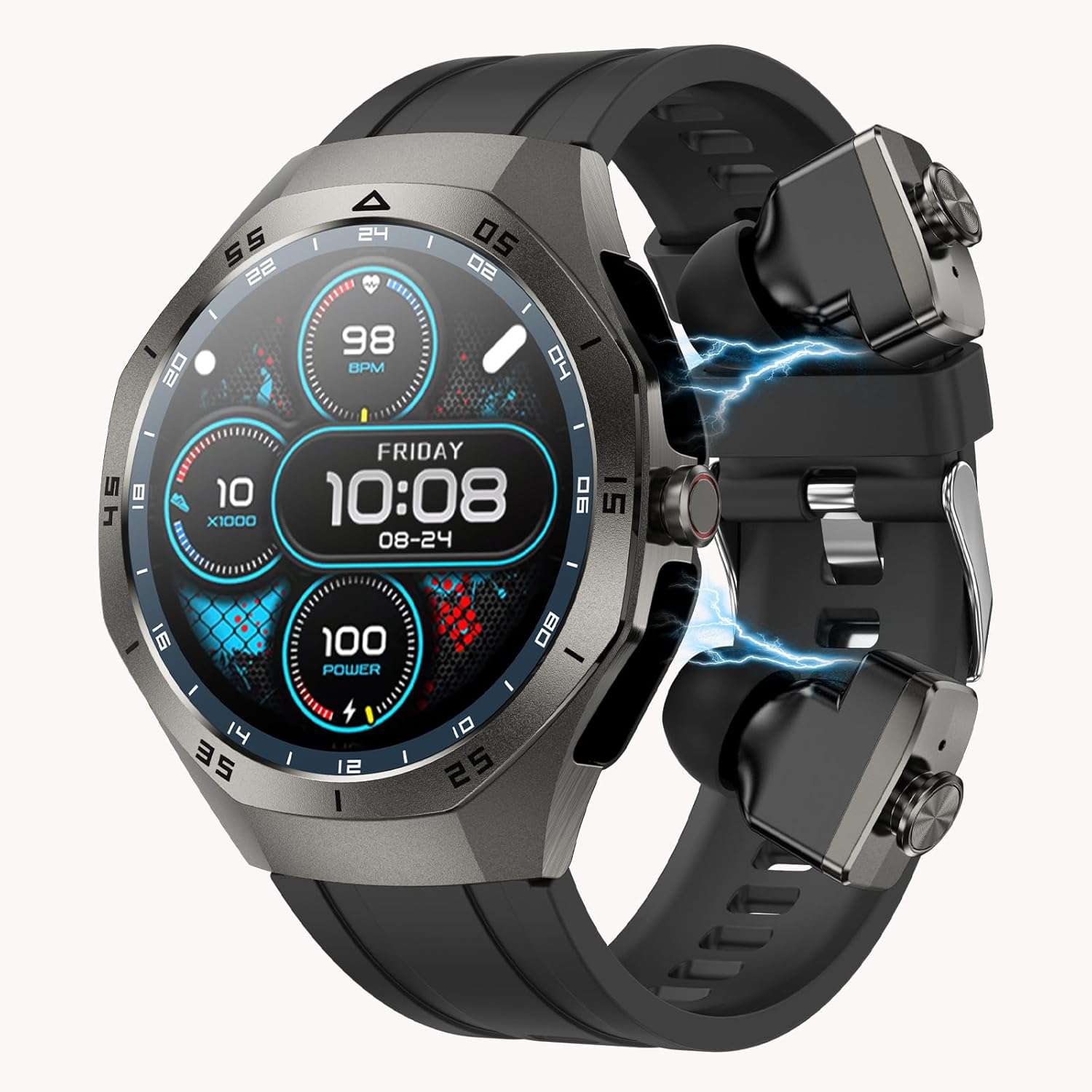 Yihou Smart Watch with Earbuds 2 in 1 Watch with Earbuds for Men Fitness Tracker with Sleep Tracker Heart Rate Monitor for Android iOS Black Silicone