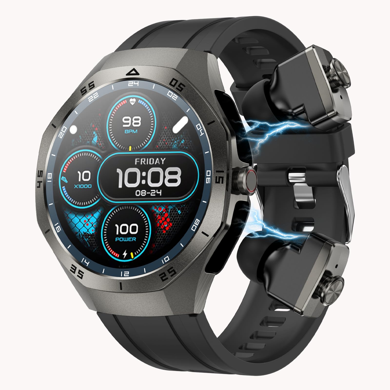 Yihou Smart Watch with Earbuds 2 in 1 Watch with Earbuds for Men Fitness Tracker with Sleep Tracker Heart Rate Monitor for Android iOS Black Silicone