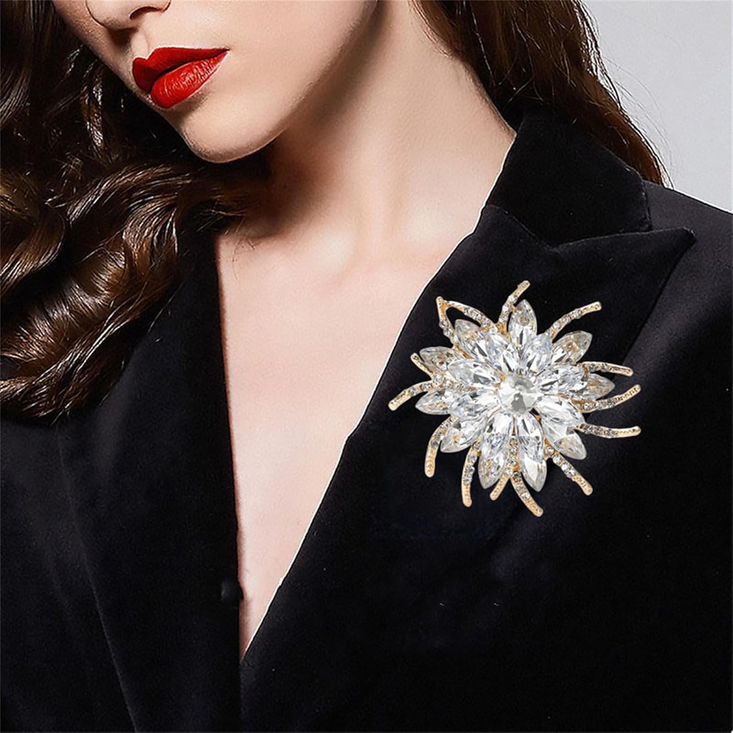 Dreuyet Rhinestone Flower Brooch for Women Vintage Crystal Sparkly Full Rhinestone Sunflower Laple Pin Elegant Clothing Bag Hat Accessories Christmas Birthday Party Wedding Jewerly - Image 3