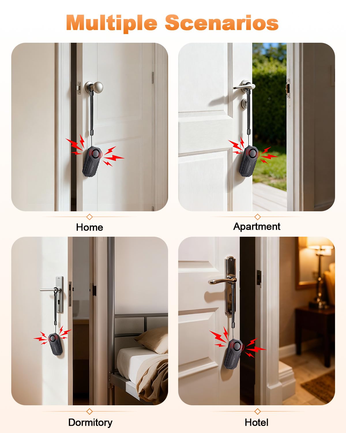 Alarma de manija de puerta, SF22R&WL03C, viene con una cuerda para colgar, neutro