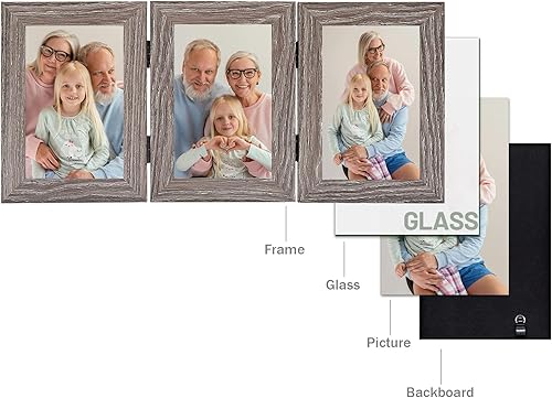 Miniatura 3 de Frametory, Marcos de fotos triples de 4 x 6 con bisagras para collage de 3 fotos, tres marcos de fotos, marco de escritorio múltiple con vidrio