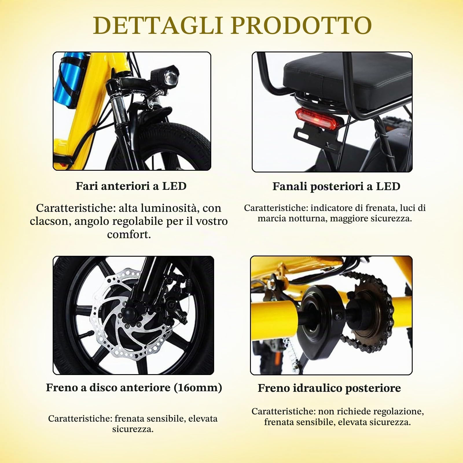 Bici Elettriche,Triciclo Elettrico,Triciclo Pieghevole,E-Bike A 2 Posti,Batteria Rimovibile,Bicicletta Elettrica A 3 Ruote con Telaio Ribassato,Triciclo per Adulti E Genitori Yellow