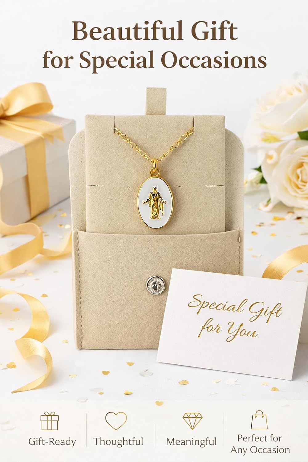 Jesus Pendant Necklace for Women, Gold Christian Faith Necklace, Christus Style LDS Jewelry, Baptism Gift, Missionary Gift, Daily Faith Necklace