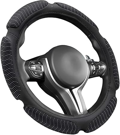 RELEMTRA Steering Wheel Cover - Odorless, Warmer Hands in Winter, Cooler Hands in Summer,Non-Slip Microfiber Interior Accessories Winter Warm Wrap All Fits Car, Truck, Jeep 15Inch (Black)