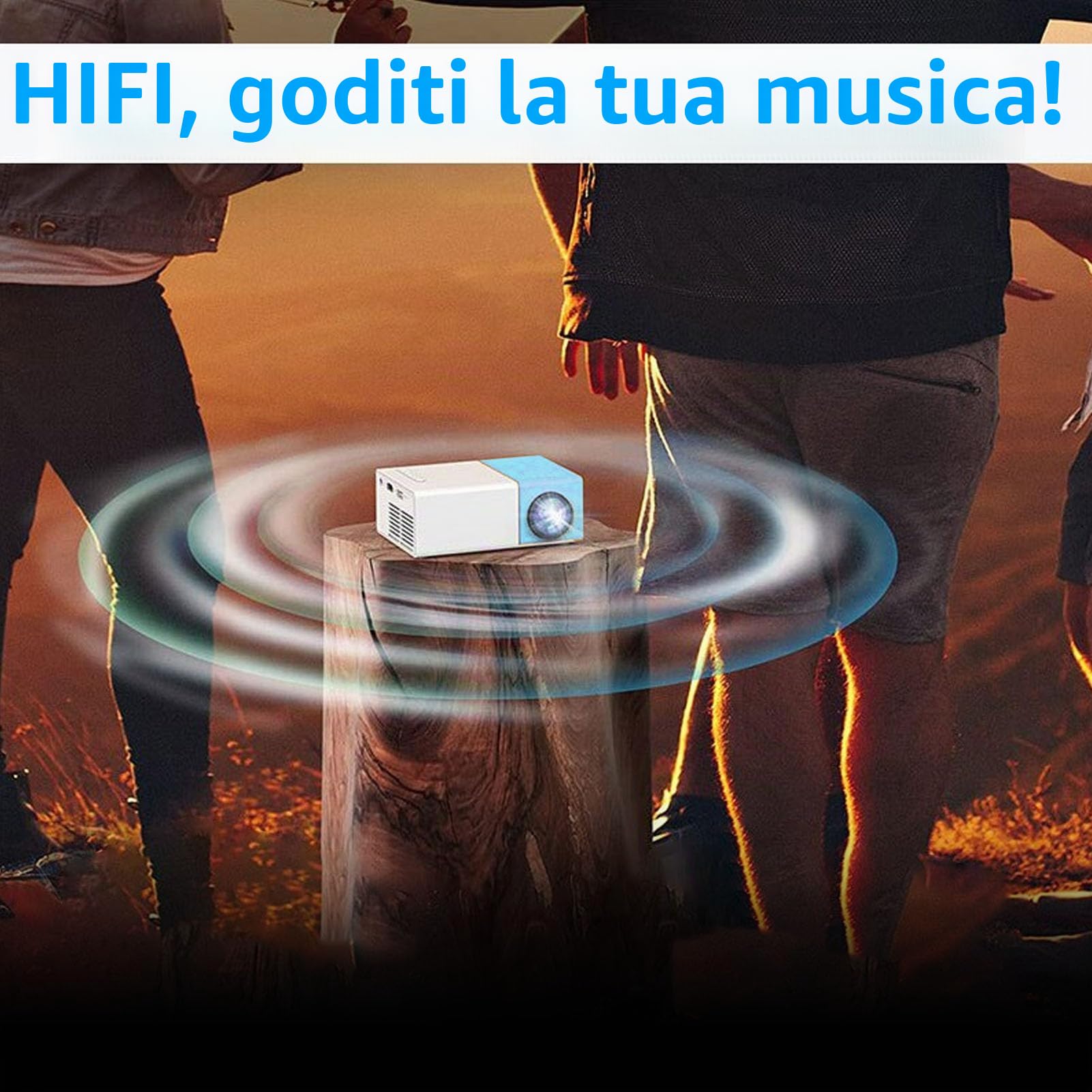 Mini Proiettore, Videoproiettore Portatile da Esterno 1080P Full HD, Proiettore di Film Home Theater per Campeggio Itinerante nel Patio Esterno (Spina europea)