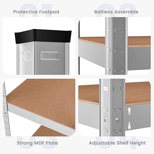 Miniatura 5 de ERGOMASTER Estantes de almacenamiento de garaje de 5 niveles, estantería de garaje de 1925 libras, estantería resistente, ajustable, sin pernos,