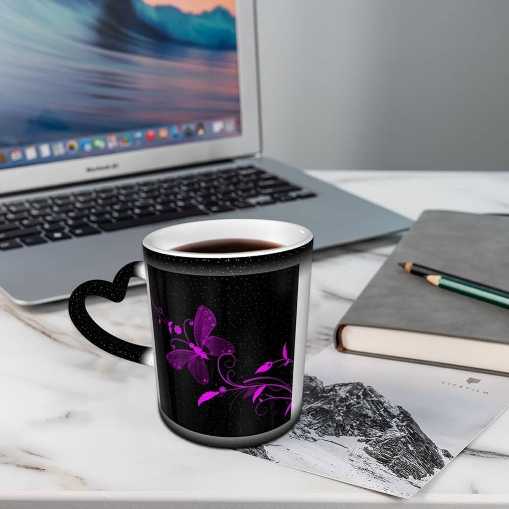 Tasse Céramique Motif Papillon Violet – 350 Ml – Idéale Maison, Bureau, Cadeau
