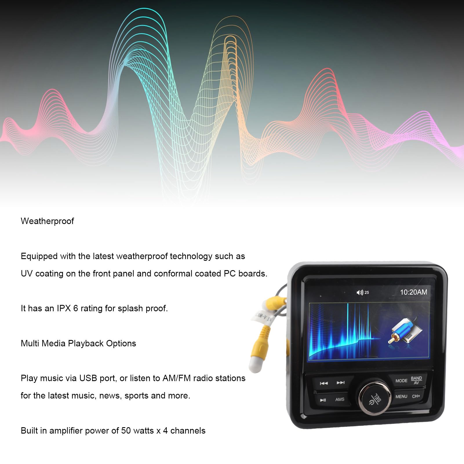 Generic Odbiornik Wskaźnika Morskiego Wodoodporny Odtwarzacz MP5 Bluetooth dla łodzi Systemy Dźwiękowe Opcje Odtwarzania Multimediów Jachty 4 Cale